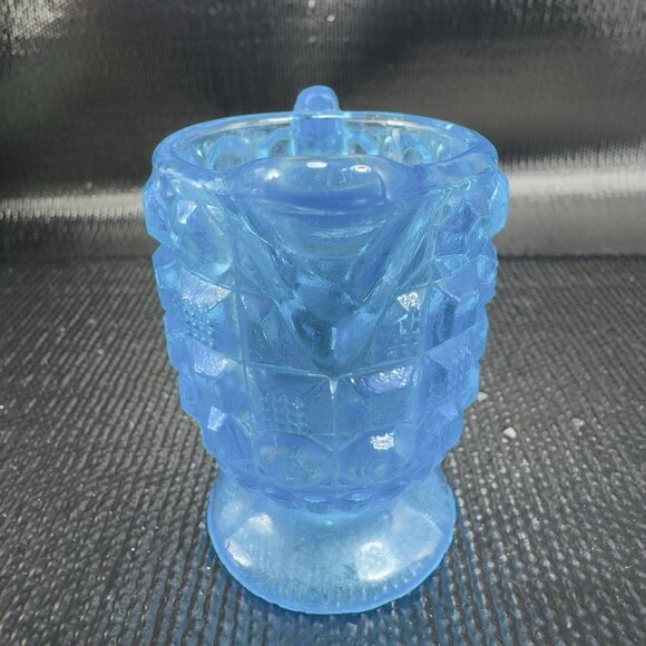 Vintage Kemple Blue Waffle Button Glass 2oz Creamer Small Glass Jug Pitcher VTG - Picture 7 of 10